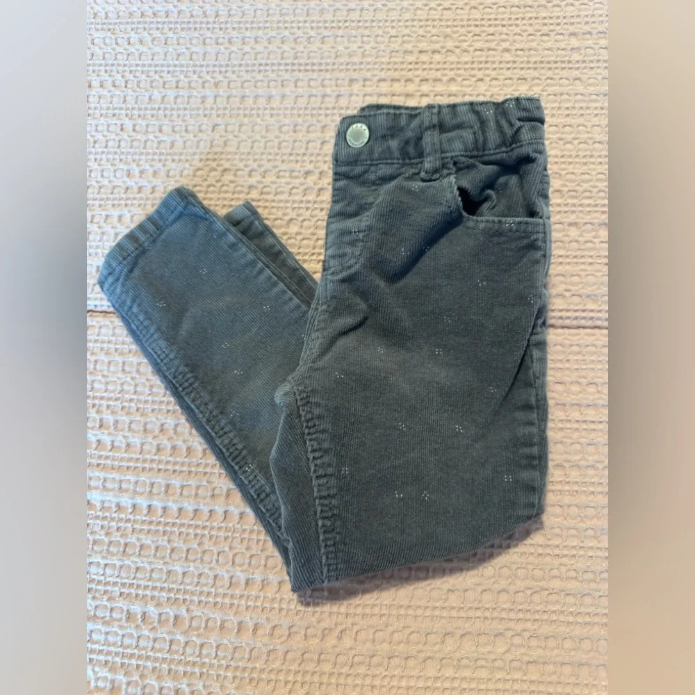 Zara Girls Gray Patterned Corduroy Pants 3-4Y Adjustable Waist